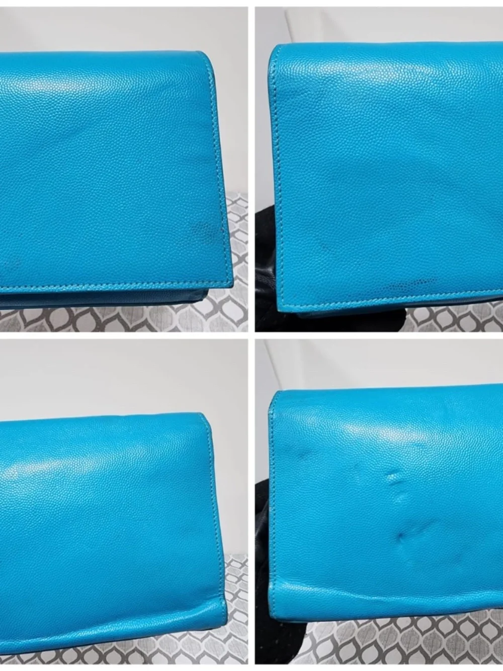 Authentic YVES SAINT LAURENT Caviar Leather Cassandre Clutch Bag turquoise - Picture 10 of 15